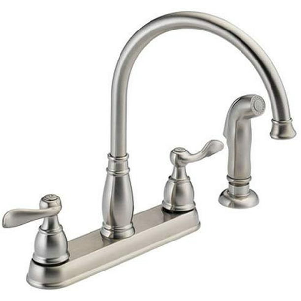 Stainless 21996LF-SS Delta Faucet Windemere 2-Handle Kitchen Sink Faucet with Side Sprayer in Matching Finish Stainless 21996LF-SS Delta Faucet Windemere 2-Handle Kitchen Sink Faucet with Side Sprayer in Matching Finish